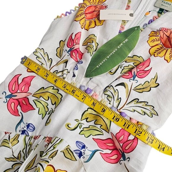 Farm Rio Floral V-Neck Sleeveless Linen Maxi Dress, Boho, Wedding Guest, XS - Picture 7 of 11